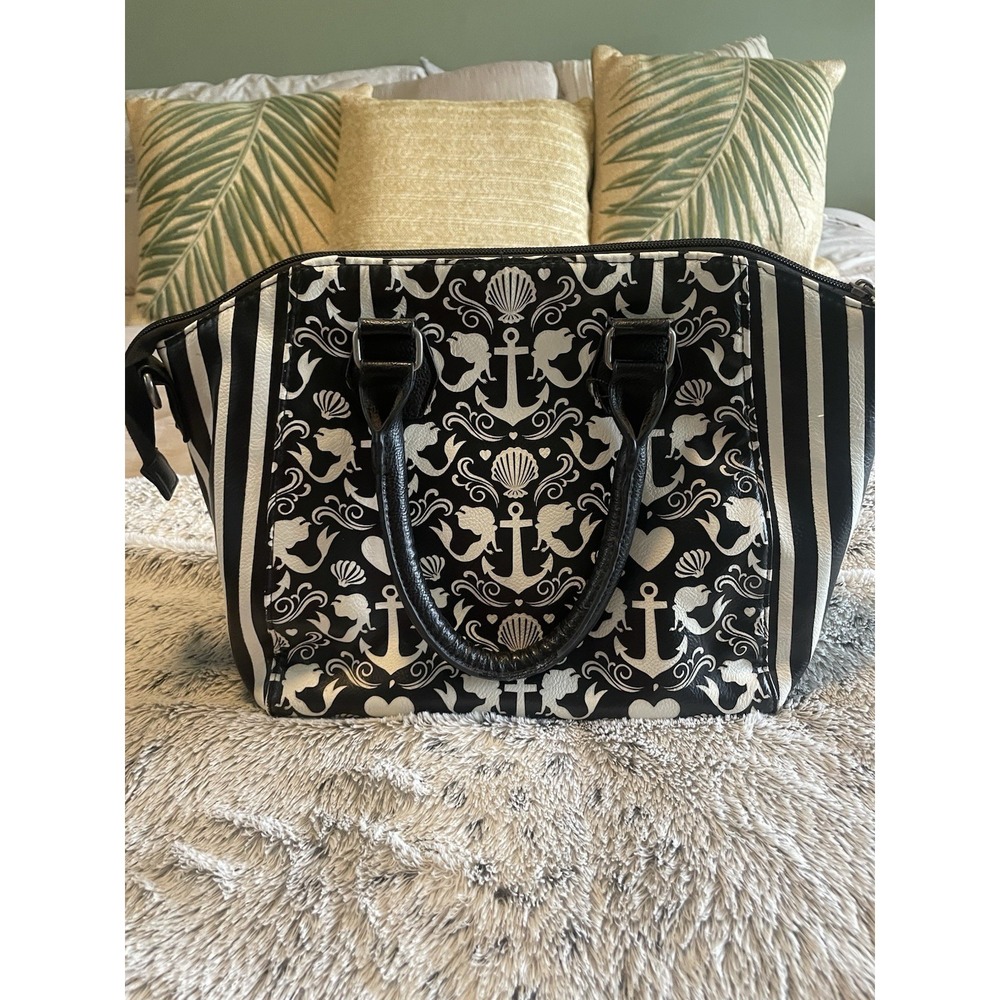 Loungefly Disney The Little Mermaid Black and white Leather Striped Bag Anchors
